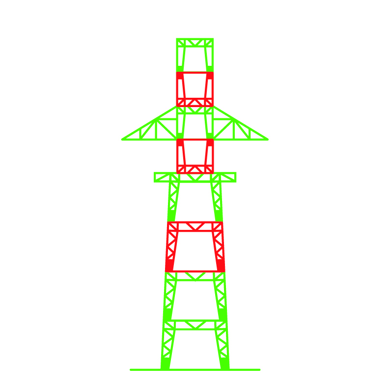 Illustrasjon av mast med grønn og rød farge.