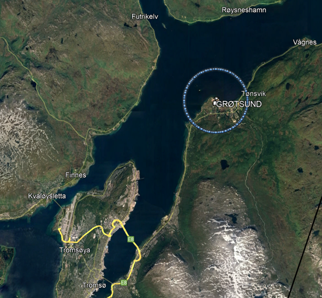 Restriksjonsområde i luftrommet over Grøtsund i Tromsø kommune