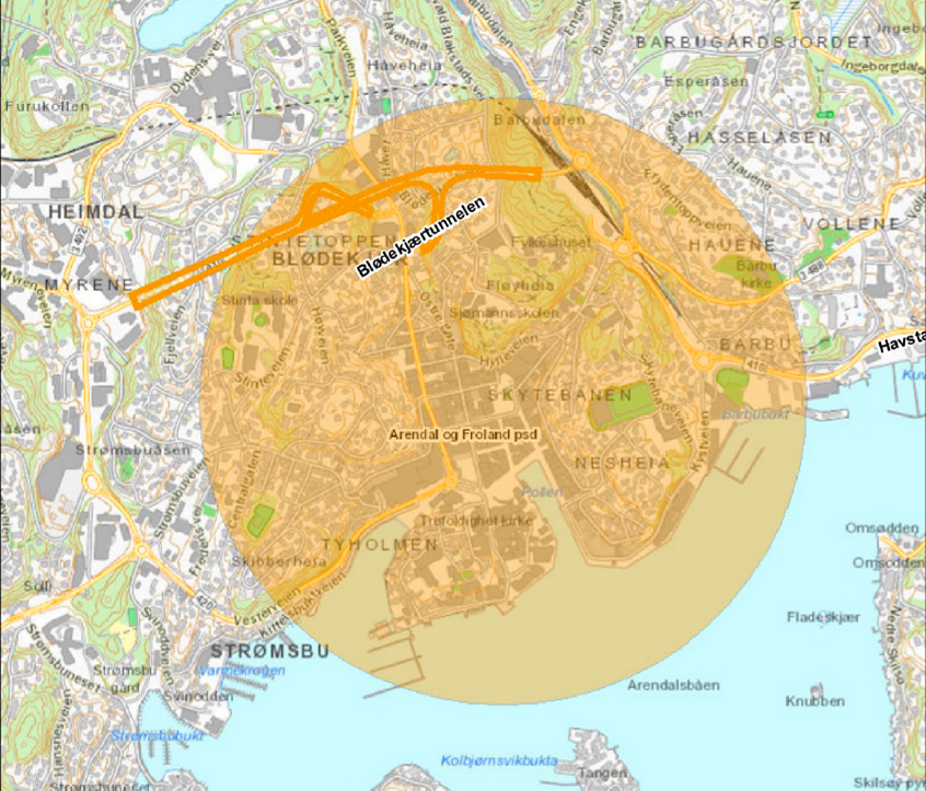 Restriksjonsområde over Arendal under Arendalsuka 2022.