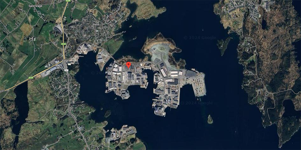 Husøy i Karmøy kommune, markert i Google maps.